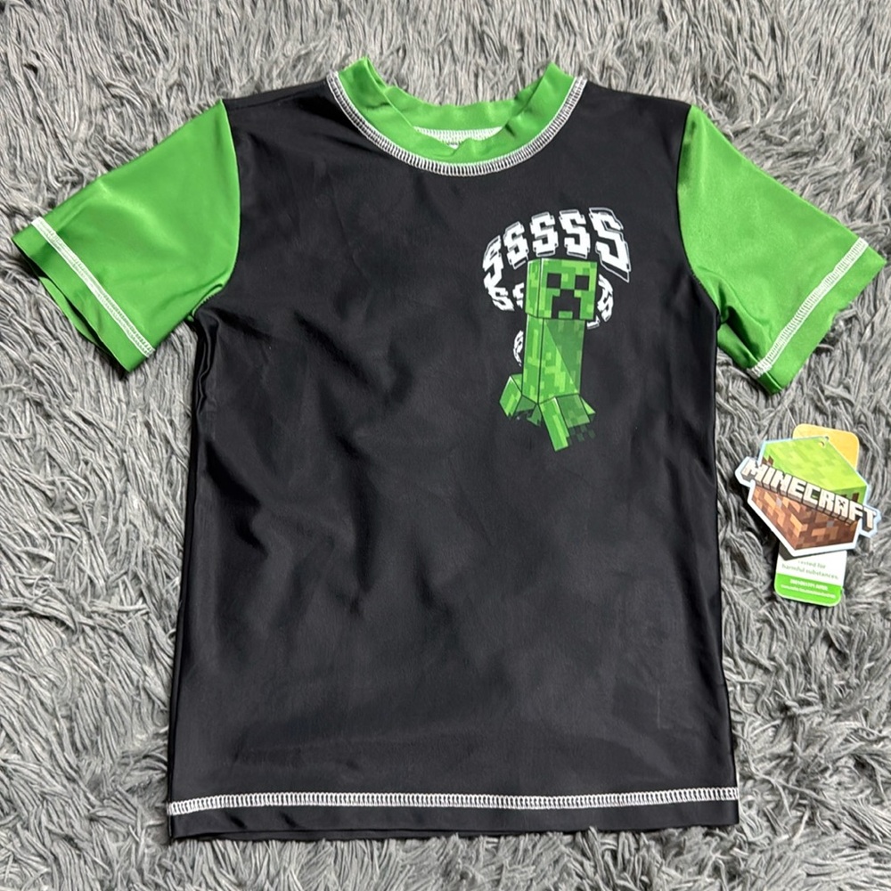 🥰🥰Minecraft Boys Short Sleeve Rash Guard Swim Tee🥰🥰